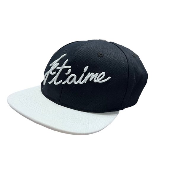 NEW Whistle & Flute Kids Black Embroidered Je T'aime Flat Brim Cap Hat - Picture 2 of 6